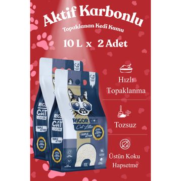 Rigor Cat Aktif Karbonlu Topaklanan 2x10 lt Kedi Kumu