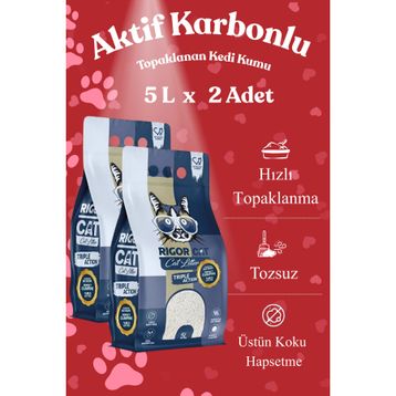 Rigor Cat Aktif Karbonlu Topaklanan 2x5 lt Kedi Kumu