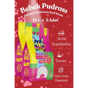 Rigor Cat Bebek Pudralı Topaklanan 2x10 lt Kedi Kumu