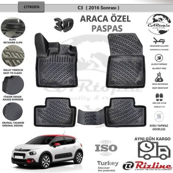 Rizline Citroen C3 2016 Sonrası Siyah Rizline Paspas