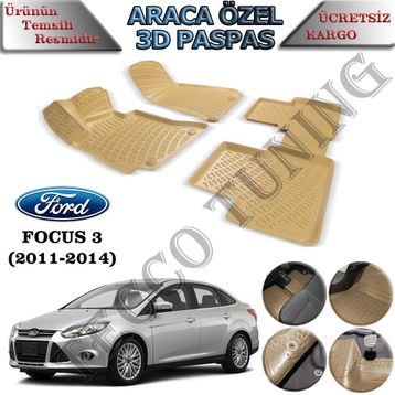 Rizline Ford Focus 3 Bej 3D Havuzlu Paspas