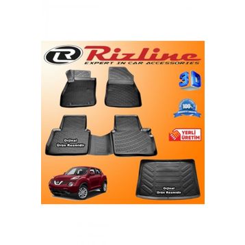 Rizline Nissan Juke 3D Paspas + 3D Alt Kısım Bagaj Havuzu 2014 - 2020 Arası Siyah Set