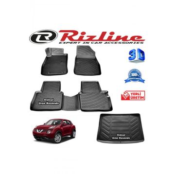 Rizline Nissan Juke 3D Paspas + 3D Alt Kısım Bagaj Havuzu 2014 - 2020 Arası Siyah Set
