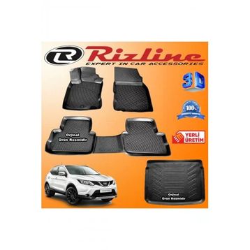 Rizline Nissan Qashqai 3D Paspas + 3D Tekna Bagaj Havuzu 2014-2020 Arası Siyah Set