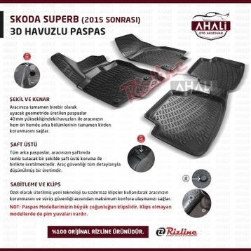 Rizline Skoda Süper B 2015+ 3D Havuzlu Paspas