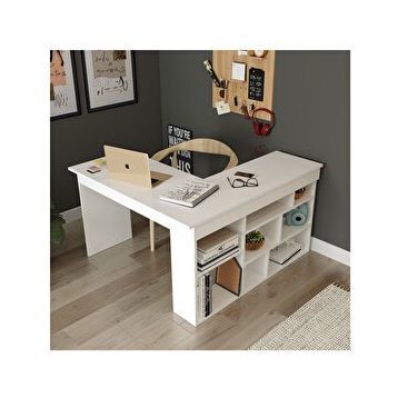 Robin Home Martin Beyaz Raflı L Ofis Çalışma Masası