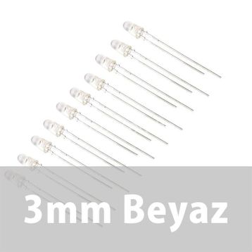 Robocombo 10 Adet 3 mm Şeffaf Beyaz Led