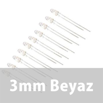 Robocombo 10 Adet 3 mm Şeffaf Beyaz Led