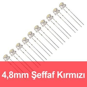 Robocombo 10 Adet 4.8 mm Şeffaf Kırmızı Mantar Led
