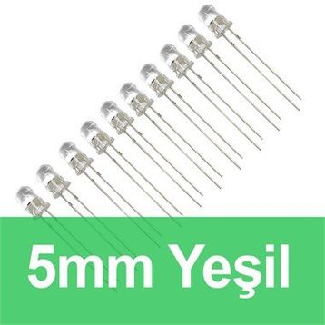 Robocombo 10 Adet 5 mm Şeffaf Yeşil Diyot Led