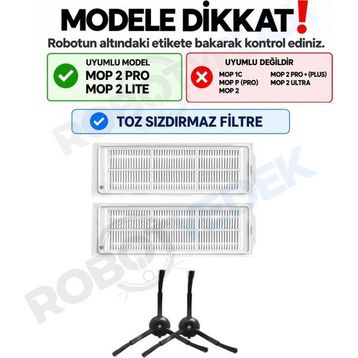 Robotyedek Xiaomi Mop 2 Pro Siyah Uyumlu 4 Parça Yedek Hepa Filtre ve Yan Fırça