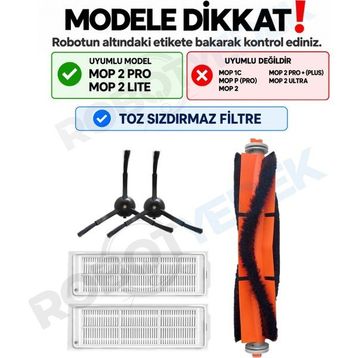 Robotyedek Xiaomi Mop 2 Pro Siyah Uyumlu 5 Parça Set Yedek Fırça Filtre