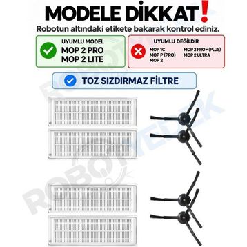 Robotyedek Xiaomi Mop 2 Pro Siyah Uyumlu 8 Parça Yedek Hepa Filtre Yan Fırça