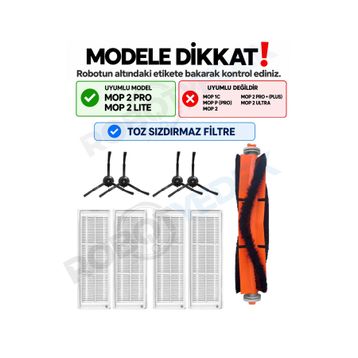 Robotyedek Xiaomi Mop 2 Pro Siyah Uyumlu 9 Parça Set Yedek Mopsuz Fırça Hepa Filtre