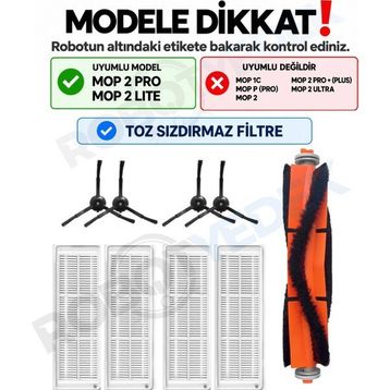 Robotyedek Xiaomi Mop 2 Pro Siyah Uyumlu 9 Parça Set Yedek Mopsuz Fırça Hepa Filtre