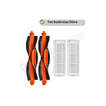 Robotyedek Xiaomi Mop Pro Styj02ym Siyah Uyumlu 4 Parça Yedek Ana Fırça ve Hepa Filtre
