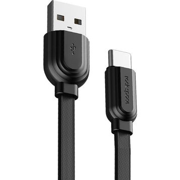 Rock Space S5 1 m 3A Type-C Siyah Şarj ve Data Aktarım Kablosu
