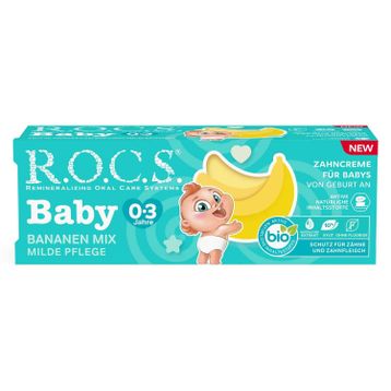 Rocs Baby Muz Püresi 0-3 Yaş Florürsüz 35 ml Yutulabilir Diş Macunu