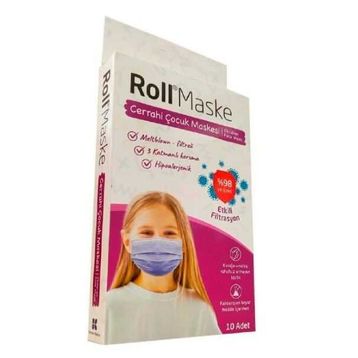 Roll 3 Katlı Mor 10'lu Kız Çocuk Cerrahi Maske
