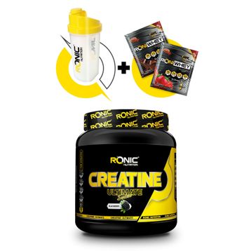 Ronic Nutrition Böğürtlen Aromalı 700 gr Creatine Ultimate + Shaker ve 2 Adet Tek Kullanımlık Whey Protein
