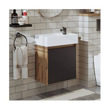 Roomart Ayaksız Tek Kapaklı Lavabolu 50 cm Antrasit Banyo Dolabı