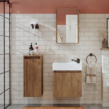 Roomart Ayaksız Tek Kapaklı Lavabolu 50 cm Atlantik Çam Banyo Dolabı ve Aynalı Üst Dolabı ve Boy Dolabı