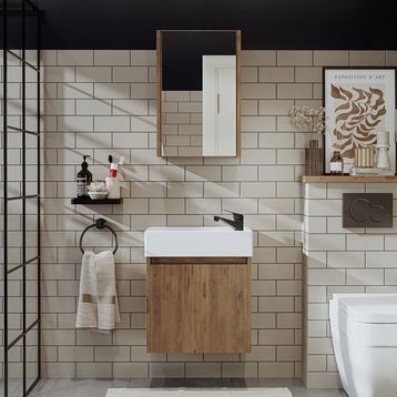 Roomart Ayaksız Tek Kapaklı Lavabolu 50 cm Atlantik Çam Banyo Dolabı ve Aynalı Üst Dolabı ve Boy Dolabı