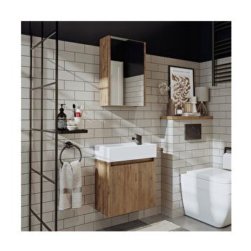 Roomart Ayaksız Tek Kapaklı Lavabolu 50 cm Banyo Aynalı Üst Dolabı