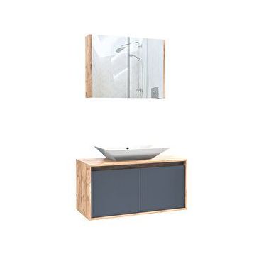 Roomart Lavabolu 100 cm Banyo Dolabı + Aynalı Banyo Üst Dolabı