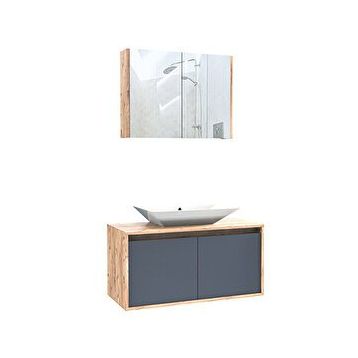 Roomart Lavabolu 100 cm Banyo Dolabı + Aynalı Banyo Üst Dolabı