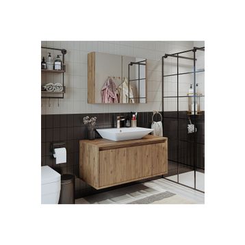 Roomart Lavabolu 100 cm Banyo Dolabı + Aynalı Banyo Üst Dolabı
