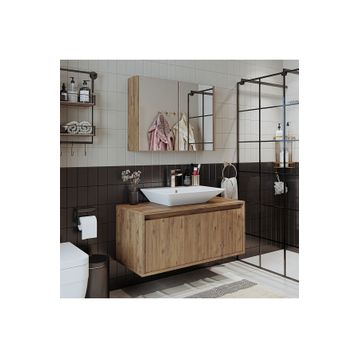 Roomart Lavabolu 100 cm Banyo Dolabı + Aynalı Banyo Üst Dolabı