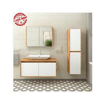 Roomart Lavabolu Boy Dolaplı 100 cm Ahşap Mat Beyaz Banyo Dolap Takımı
