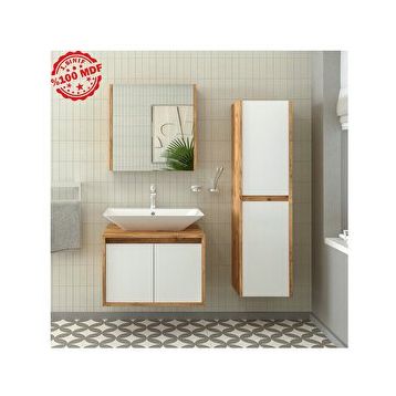 Roomart Lavabolu Boy Dolaplı 65 cm Ahşap Mat Beyaz Banyo Dolap Takımı