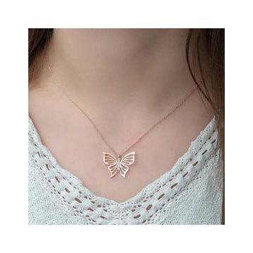 Rose Bayan Gümüş Bahar Kelebeği Kolye