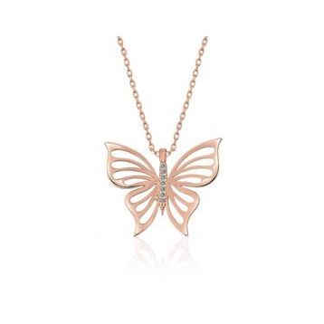 Rose Bayan Gümüş Bahar Kelebeği Kolye