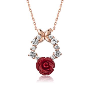 Rose Kırmızı Gümüş Gül Kolye