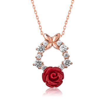 Rose Kırmızı Gümüş Gül Kolye