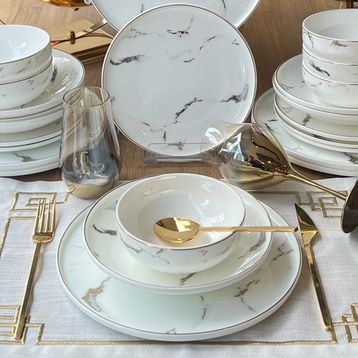 Rossev Marble Gold 24 Parça 6 Kişilik Yemek Takımı