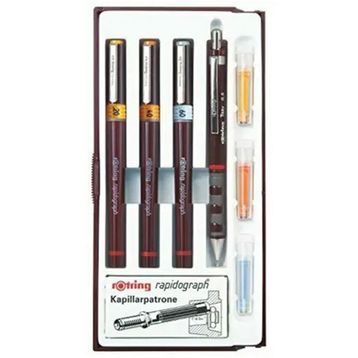 Rotring Junior (0.2-0.4-0.6 mm) Isograph Rapido Kalem Seti + Rotring 0.5 mm Tikky Versatil Kalem