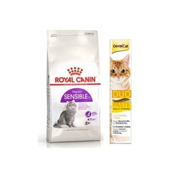 Royal Canin Sensible 33 Sindirim Hassasiyeti Kedi Kuru Mama 2 kg ve Gimcat Duo Paste Peynirli 50 gr Multi Vitamin