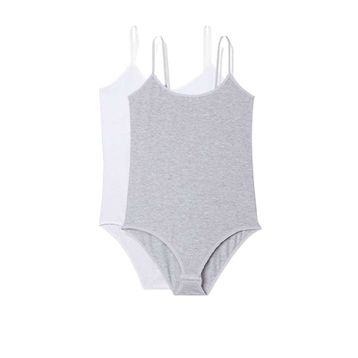 Royaleks 2 Adet Beyaz ve Gri İp Askılı Kadın Çıtçıtlı Body