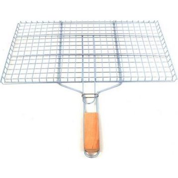 Royaleks 32x42 cm Ahşap Saplı Galvanizli Paslanmaz Demir Kafes Mangal Izgarası