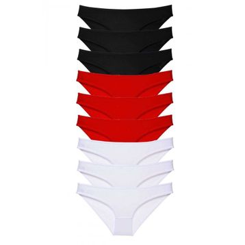 Royaleks 9 Adet Siyah Kırmızı Beyaz Süper Eko Set Likralı Kadın Slip Külot