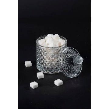 Royaleks RYL-HMCM1010 Kristal 8x8 cm Desen Noktalı Işleme Kapaklı Çay Sunum Şekerlik