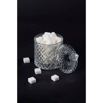 Royaleks RYL-HMCM1010 Kristal 8x8 cm Desen Noktalı Işleme Kapaklı Çay Sunum Şekerlik