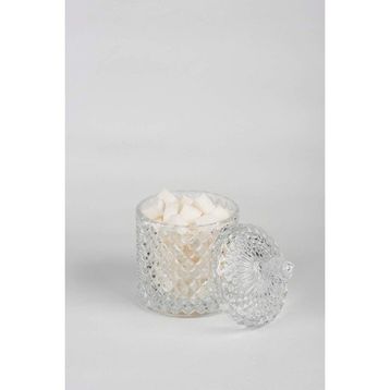 Royaleks RYL-HMCM1010 Kristal 8x8 cm Desen Noktalı Işleme Kapaklı Çay Sunum Şekerlik