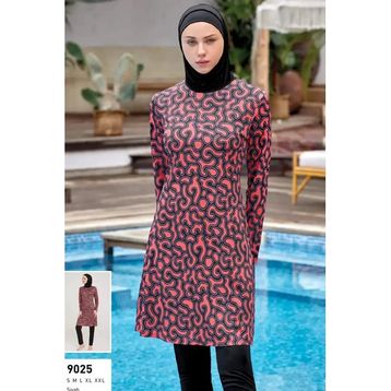 Rozamay 9025 Siyah Uzun Kollu Likralı Tam Kapalı Kadın Tesettür Mayo