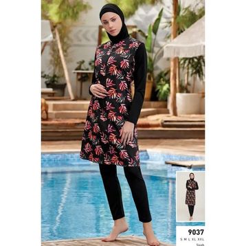 Rozamay 9037 Siyah Uzun Kollu Tam Kapalı Paraşüt Kumaş Kadın Tesettür Mayo