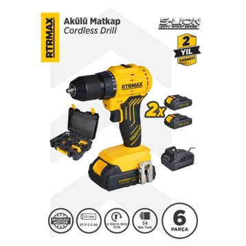 RTRMAX RTS5010 20 V 2x2 Ah Akülü Kömürsüz Darbesiz Matkap